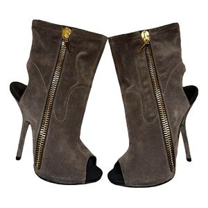 Giuseppe Zanotti Suede Zip-Up Peep-Toe Heeled Statement Booties